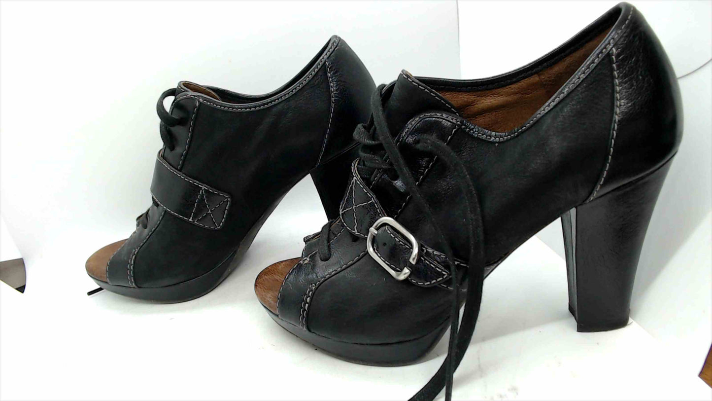 Naya Kasha Black Leather Peep Toe Lace-Up Heels – Size 9M