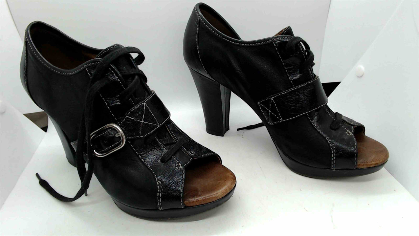 Naya Kasha Black Leather Peep Toe Lace-Up Heels – Size 9M