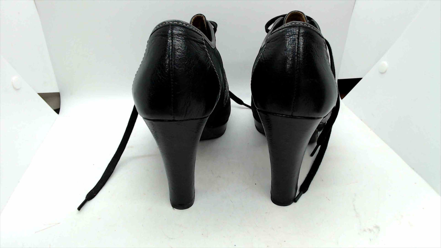Naya Kasha Black Leather Peep Toe Lace-Up Heels – Size 9M