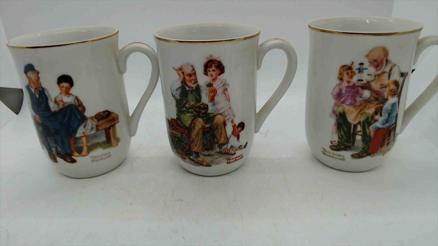 1982 Norman Rockwell Museum Coffee Mugs – Set of 3 – Lighthouse Keeper, Cobbler, Toymaker – Made in Japan