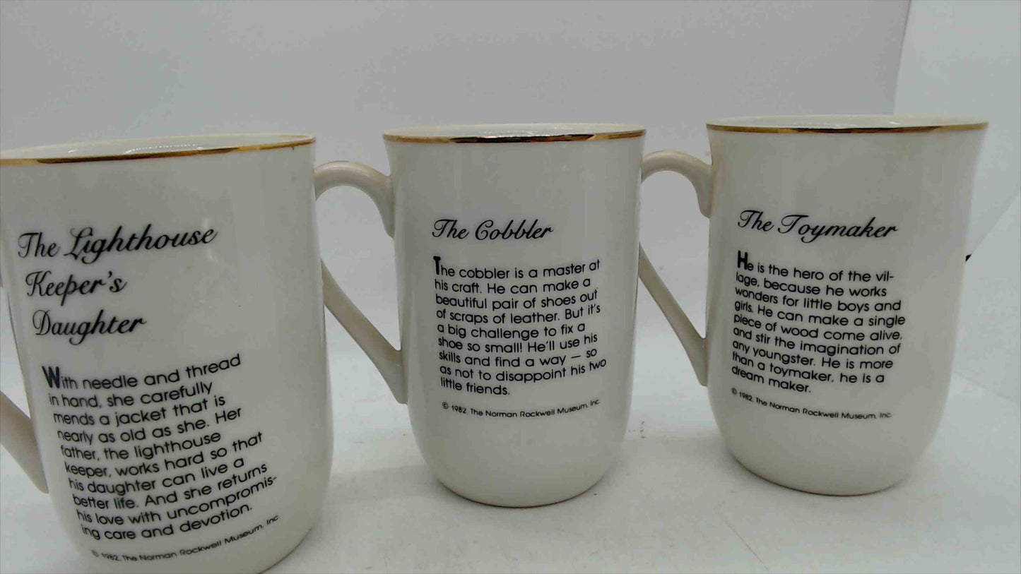 1982 Norman Rockwell Museum Coffee Mugs – Set of 3 – Lighthouse Keeper, Cobbler, Toymaker – Made in Japan