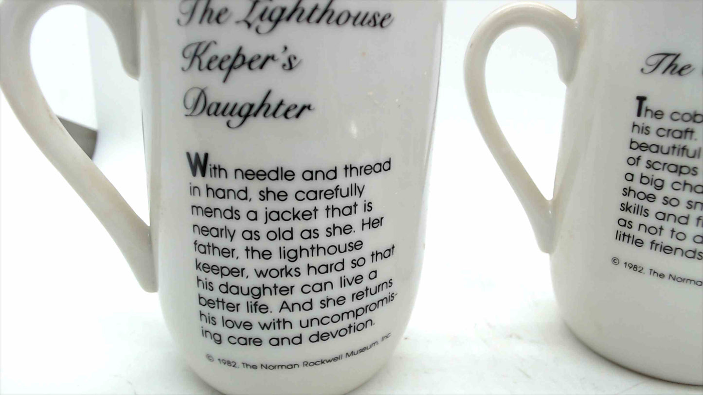 1982 Norman Rockwell Museum Coffee Mugs – Set of 3 – Lighthouse Keeper, Cobbler, Toymaker – Made in Japan