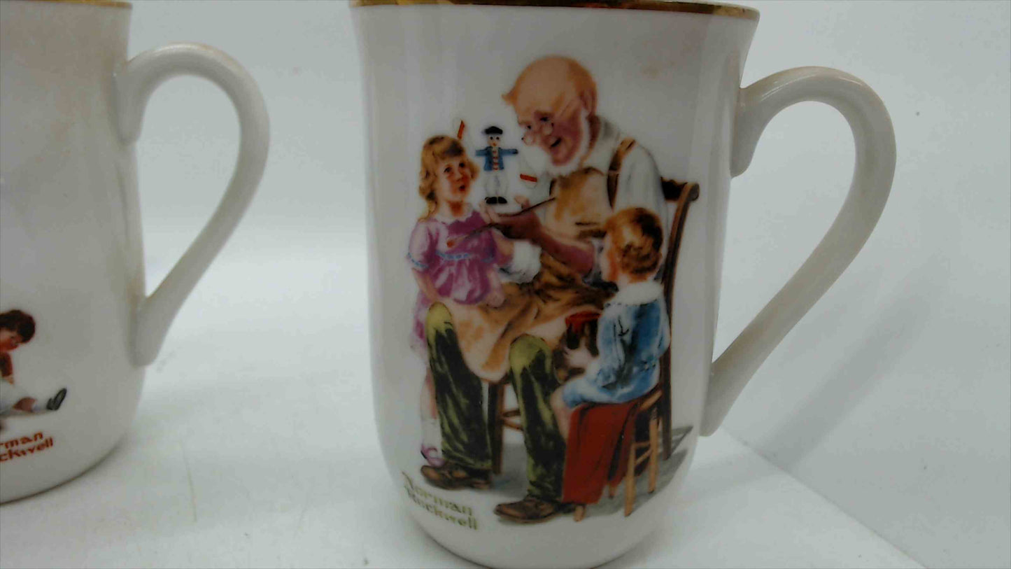 1982 Norman Rockwell Museum Coffee Mugs – Set of 3 – Lighthouse Keeper, Cobbler, Toymaker – Made in Japan