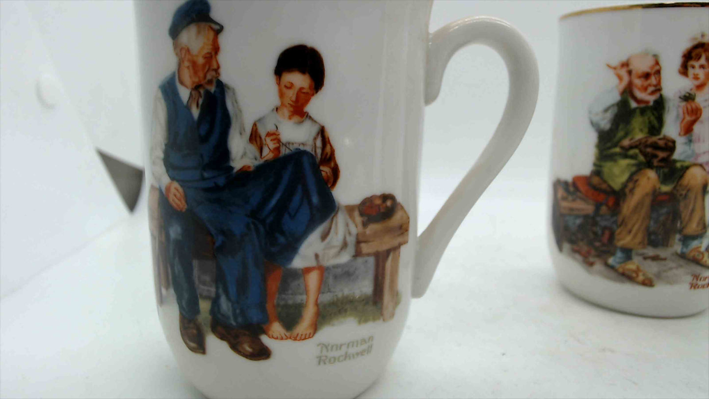1982 Norman Rockwell Museum Coffee Mugs – Set of 3 – Lighthouse Keeper, Cobbler, Toymaker – Made in Japan