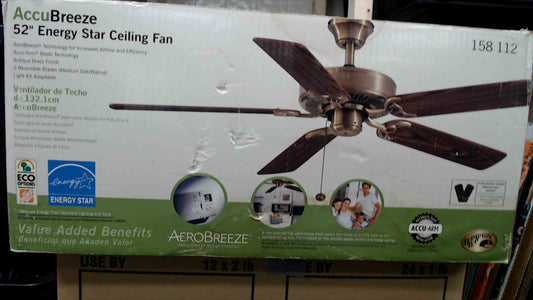 AccuBreeze 52" Energy Star Ceiling Fan - Antique Brass Finish (Open Box, Never Used)