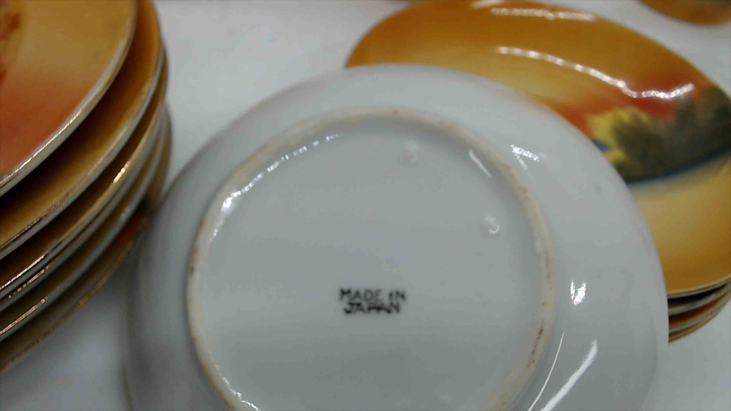 Vintage Japanese Lusterware Tea Set - Hand Painted Sunset Scene - Made in Japan
