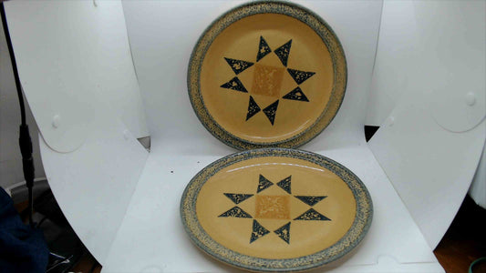 Vintage Pfaltzgraff USA Geometric Star Plates Set of 2 - Folk Art Design - 10"