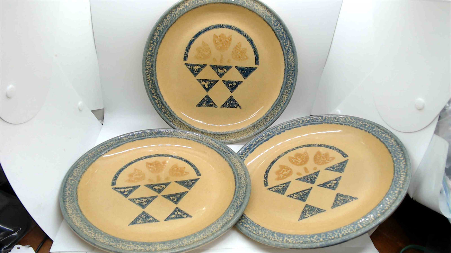 Vintage Pfaltzgraff USA Geometric Basket Plates Set of 3 - Folk Art Design - 10"