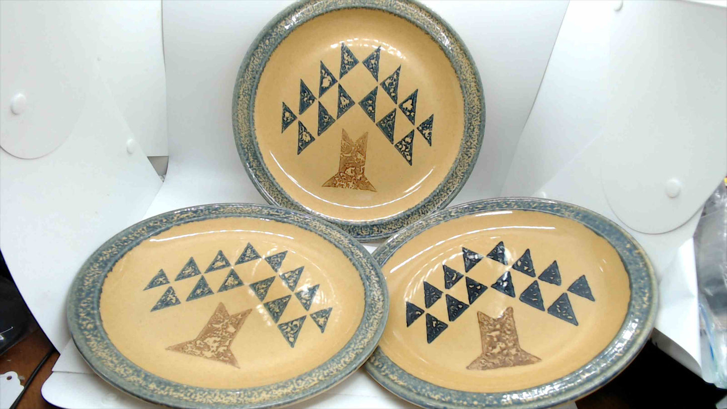 Vintage Pfaltzgraff USA Flying Geese Plates Set of 3 - Folk Art Quilt Pattern - 10"