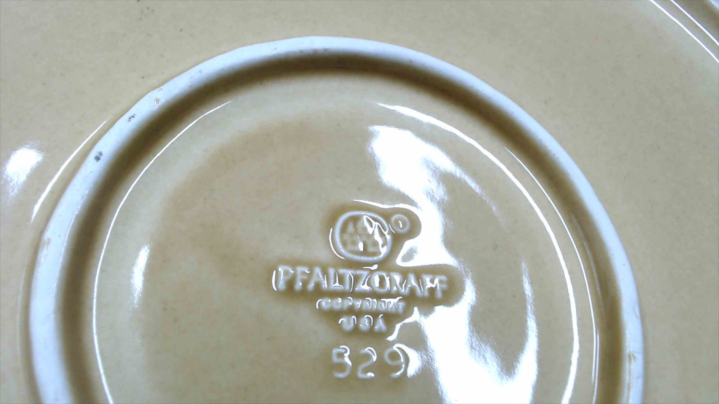 Vintage Pfaltzgraff USA Folk Art Oval/Round Platters Set of 2 - House & Bird Designs - 13.5"