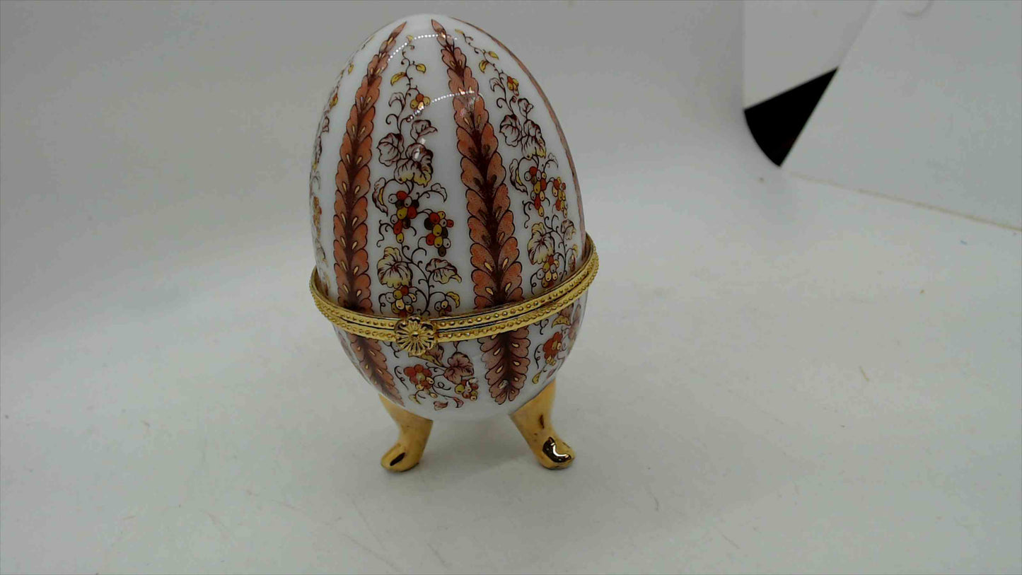 Porcelain Floral Egg Trinket Box with Gold Accents