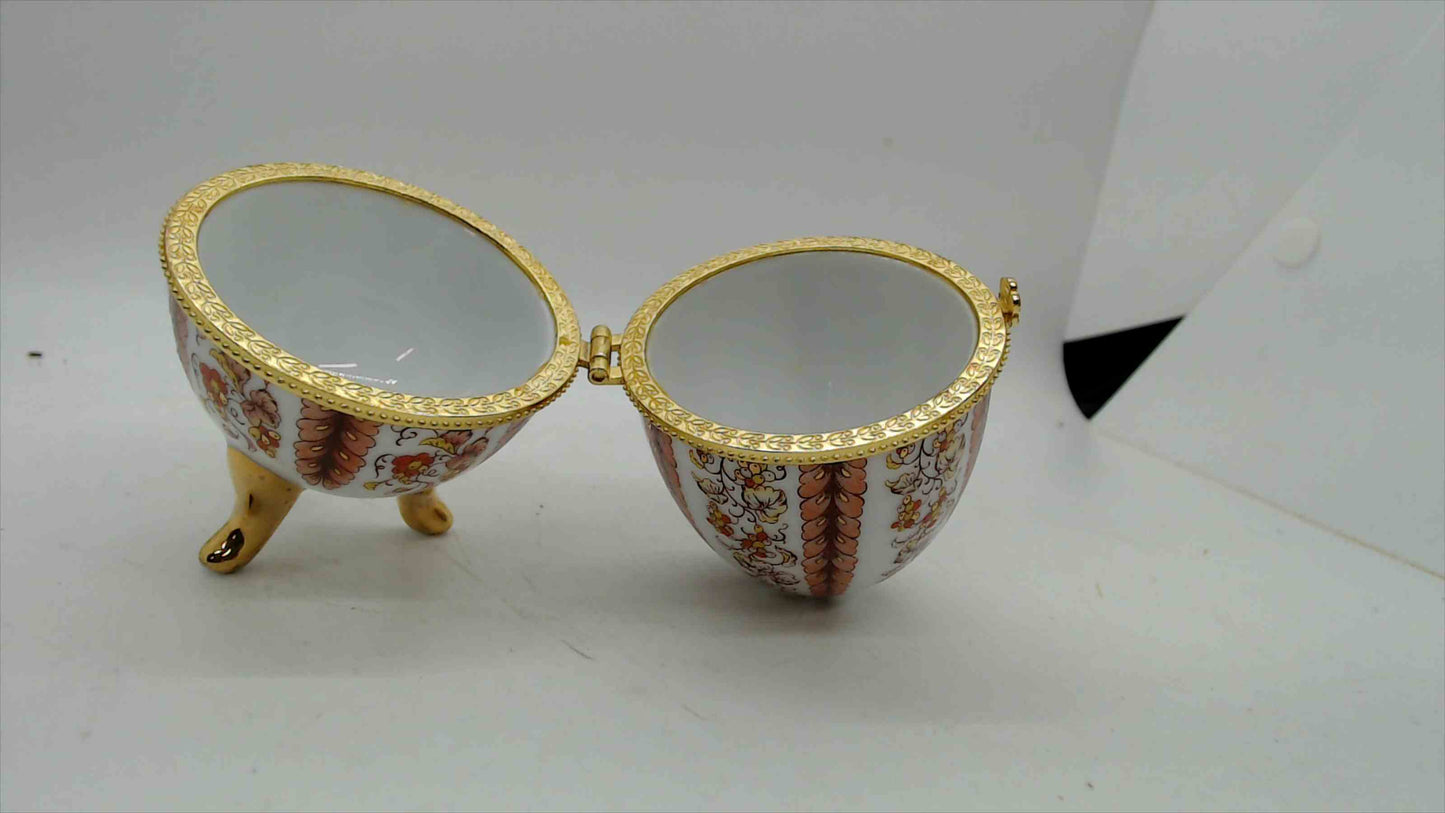 Porcelain Floral Egg Trinket Box with Gold Accents