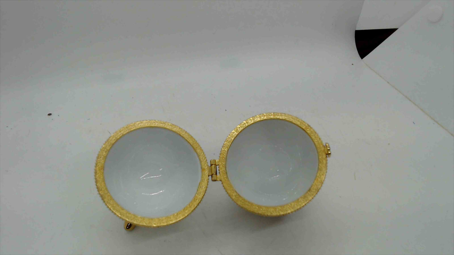Porcelain Floral Egg Trinket Box with Gold Accents