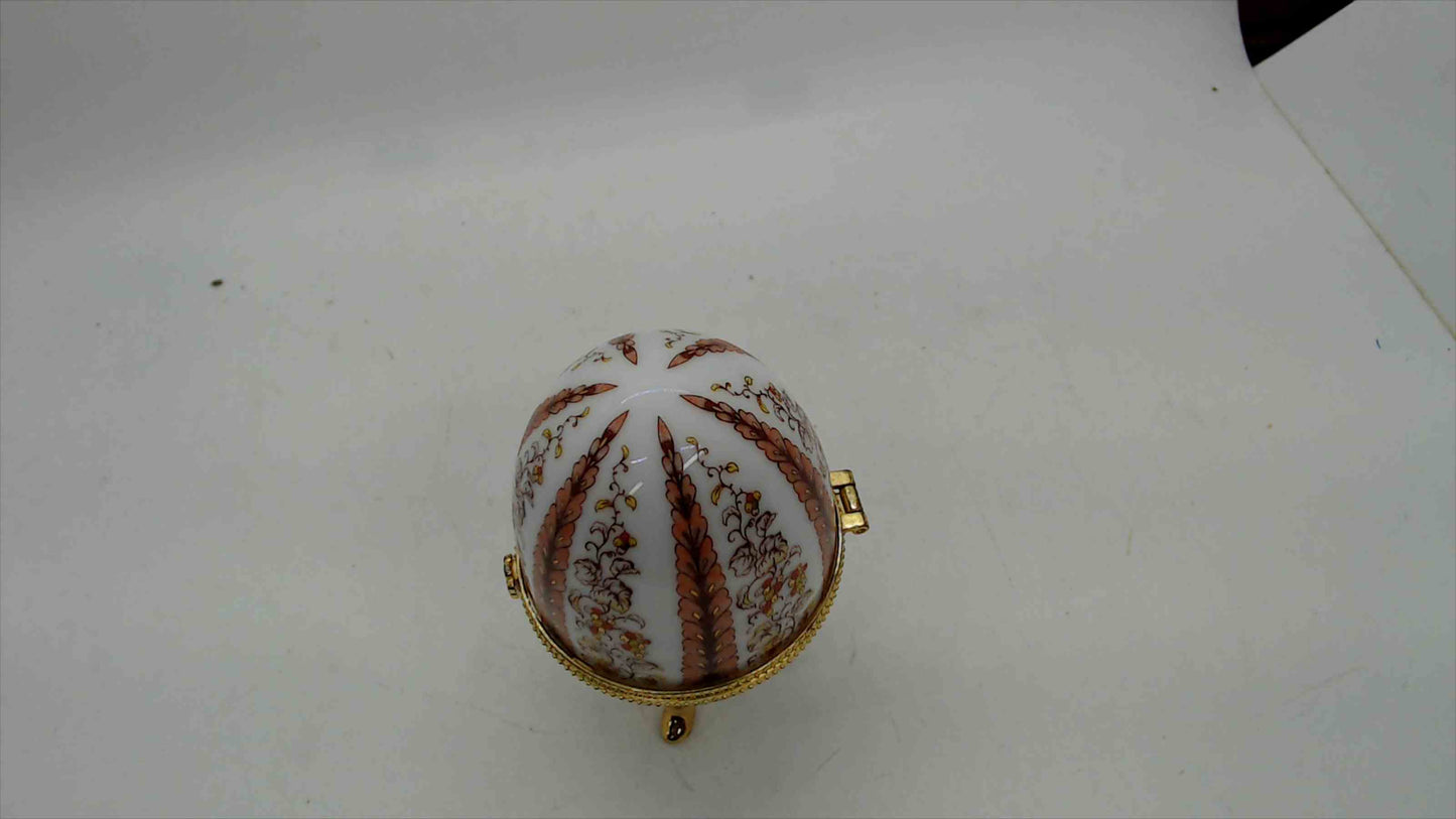 Porcelain Floral Egg Trinket Box with Gold Accents
