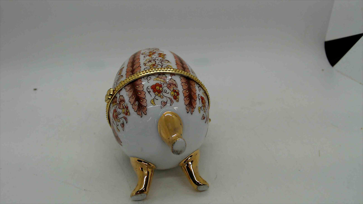 Porcelain Floral Egg Trinket Box with Gold Accents