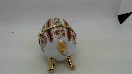 Porcelain Floral Egg Trinket Box with Gold Accents