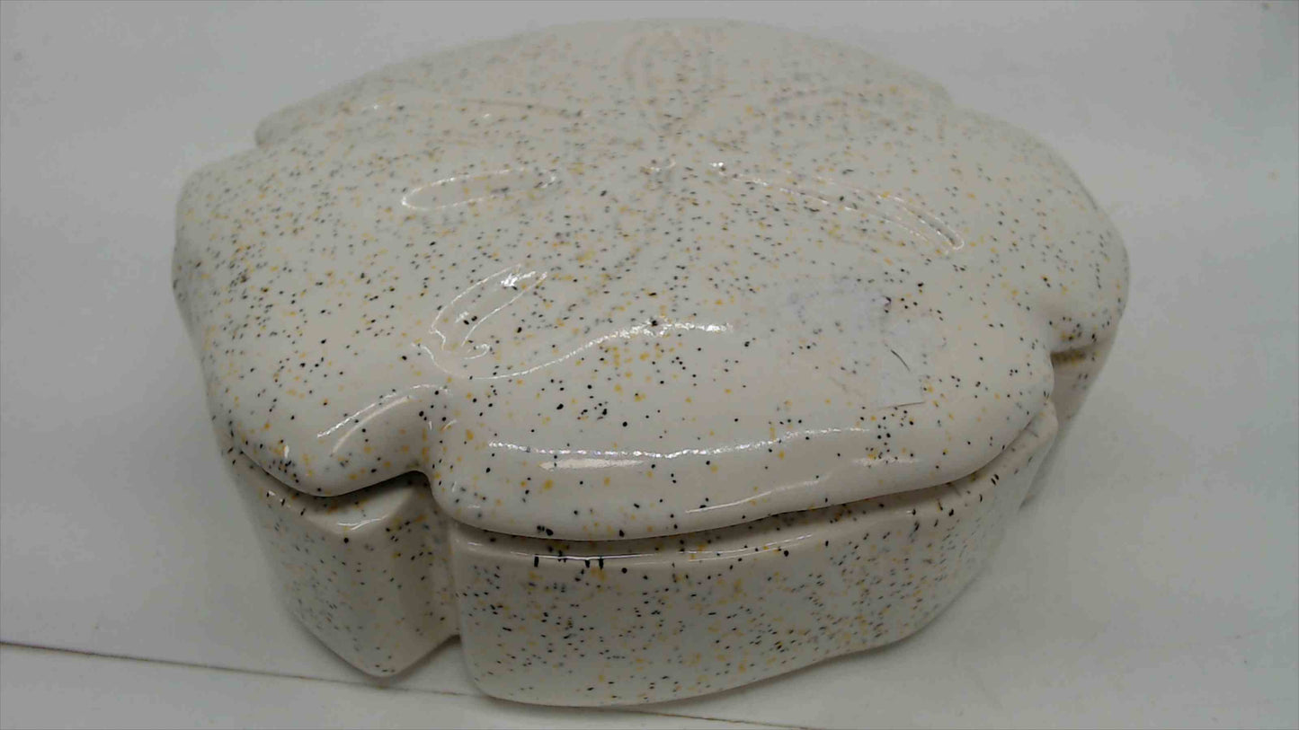 Ceramic Sand Dollar Trinket Box – Speckled Glaze, 5"