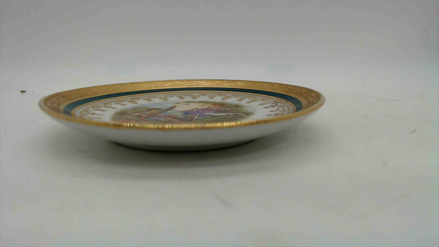 Limoges France Porcelain Miniature Dish – Rococo Courting Scene, Gold Gilt, 3.25"