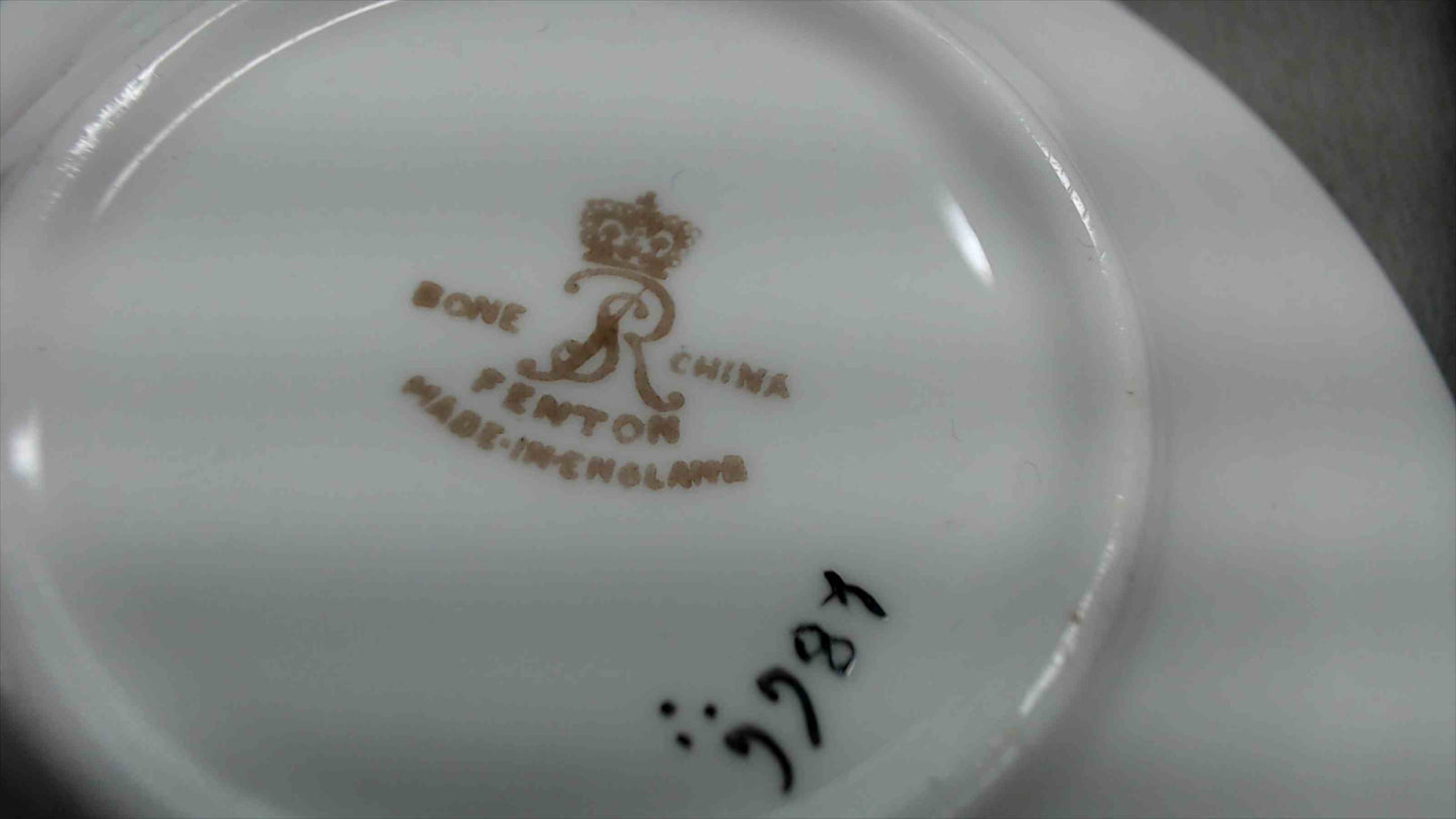 Fenton Bone China Miniature Dish – Ruby Ground, Floral Bouquets & Gold Lattice, 4.25"