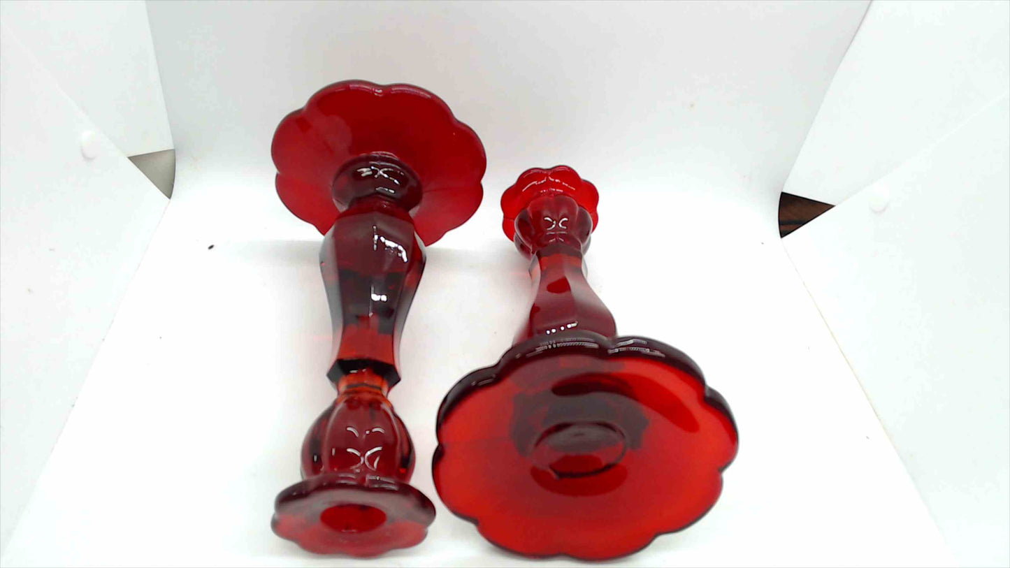 Avon Cape Cod Ruby Red Glass Candlestick Holders – Pair, 8.5" Tall
