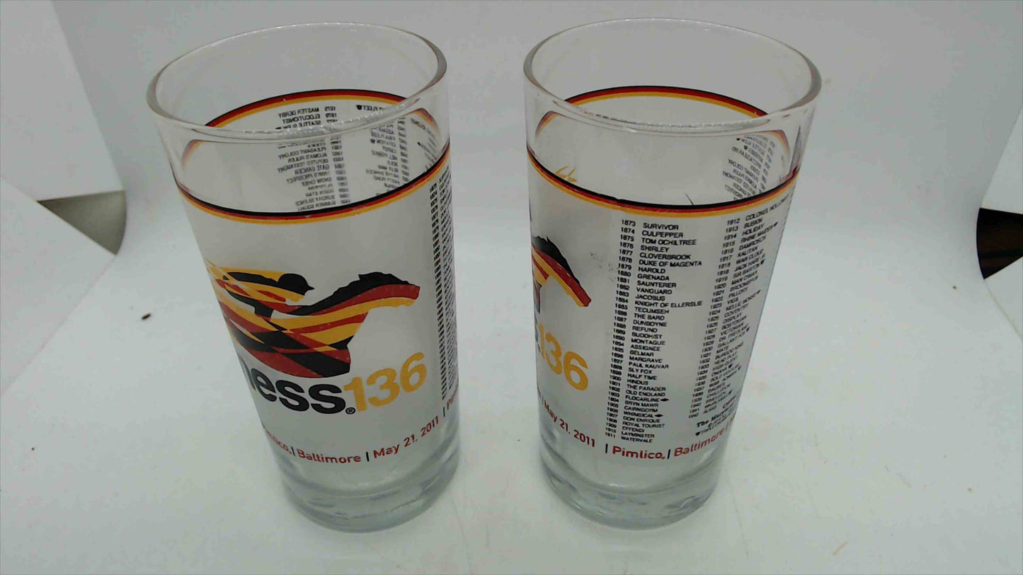 2011 Preakness Stakes 136th Running Official Souvenir Glasses – Pair, 5.5" Tall