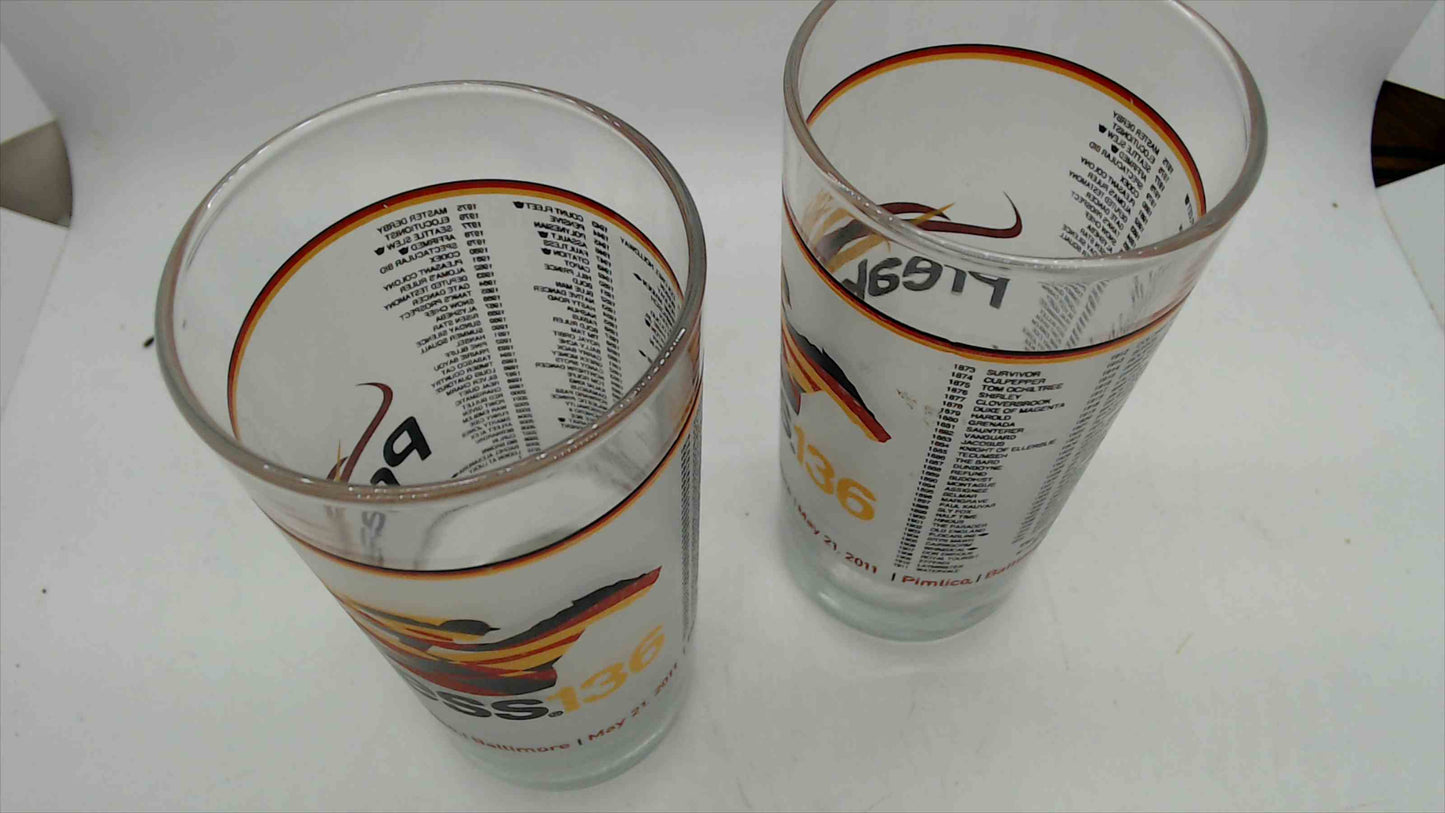 2011 Preakness Stakes 136th Running Official Souvenir Glasses – Pair, 5.5" Tall
