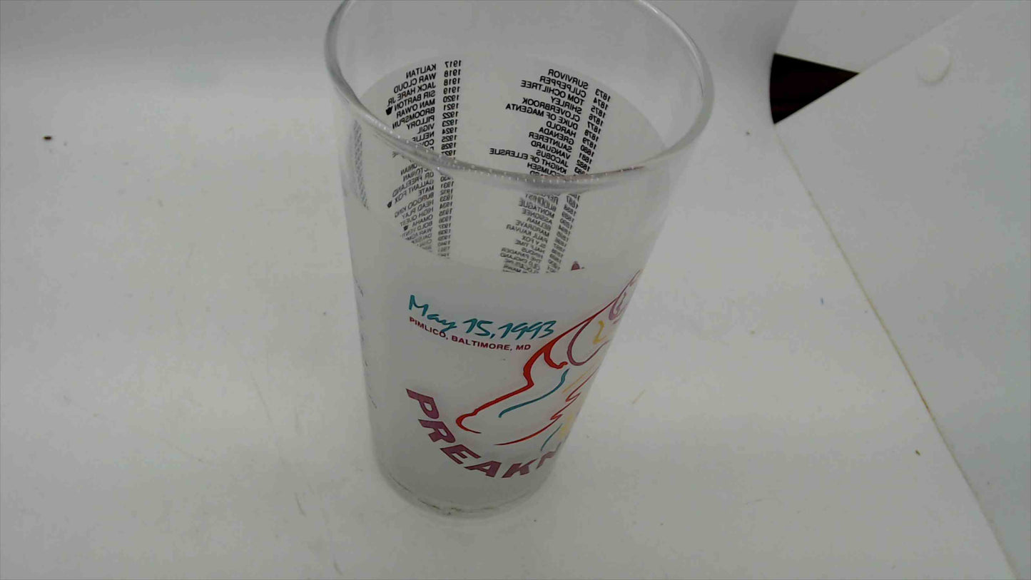 1993 Preakness Stakes Official Souvenir Glass – May 15, 1993, Pimlico, 5.5" Tall