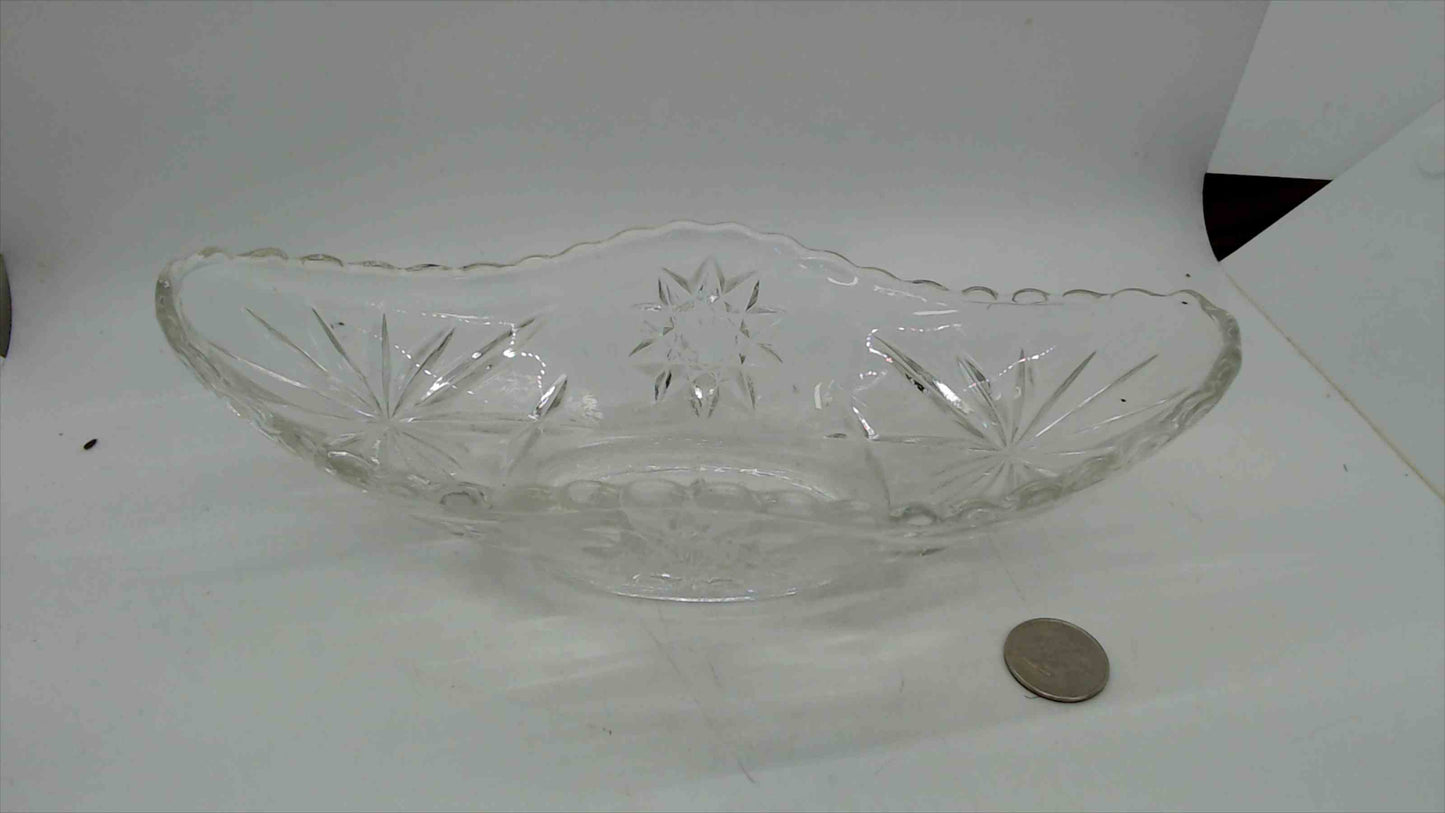 Vintage Pressed Clear Glass Oval Celery Dish – Starburst & Pinwheel Pattern, 9" Long