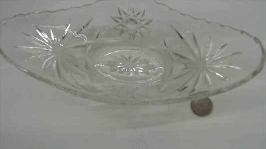 Vintage Pressed Clear Glass Oval Celery Dish – Starburst & Pinwheel Pattern, 9" Long