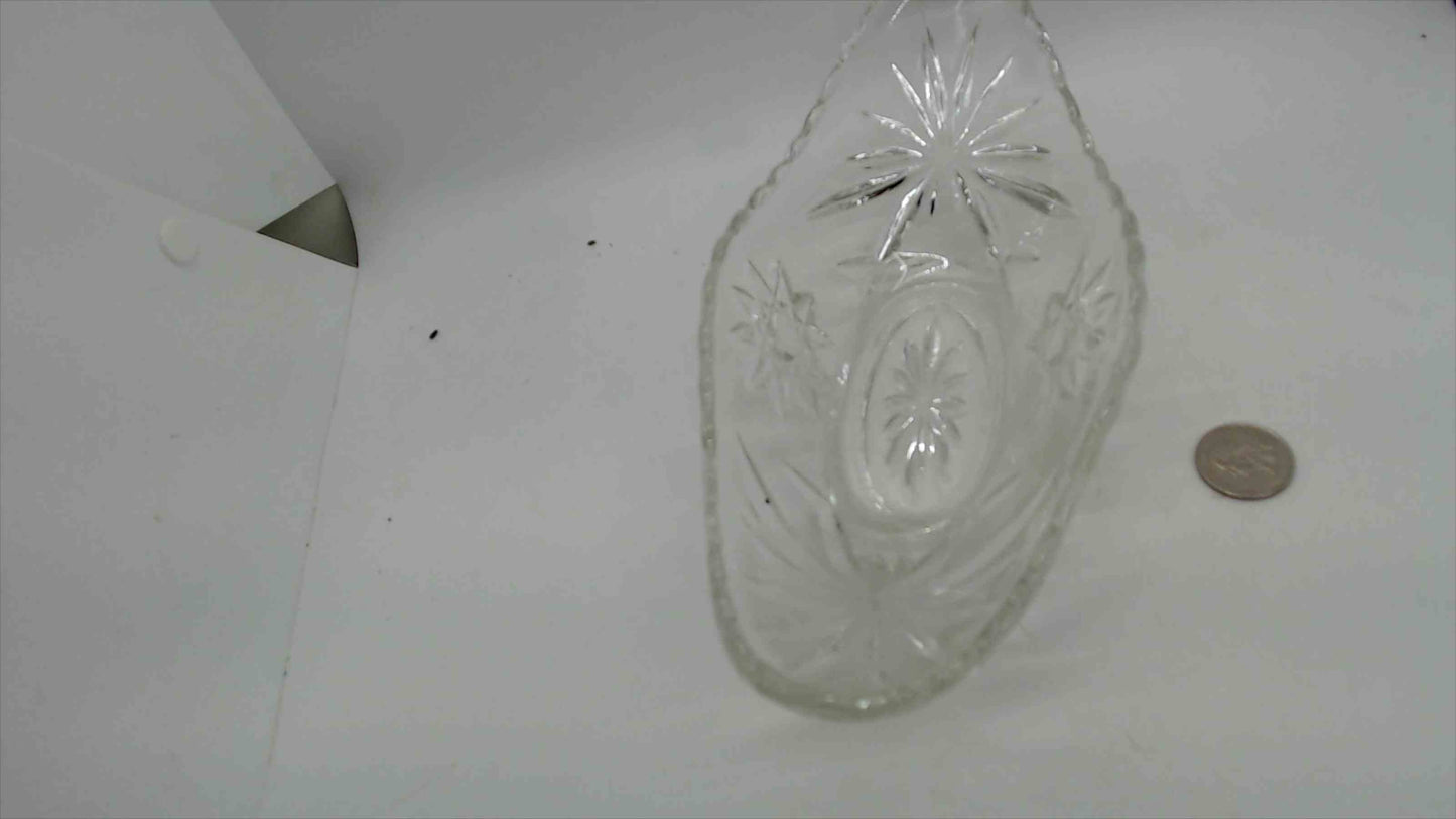 Vintage Pressed Clear Glass Oval Celery Dish – Starburst & Pinwheel Pattern, 9" Long