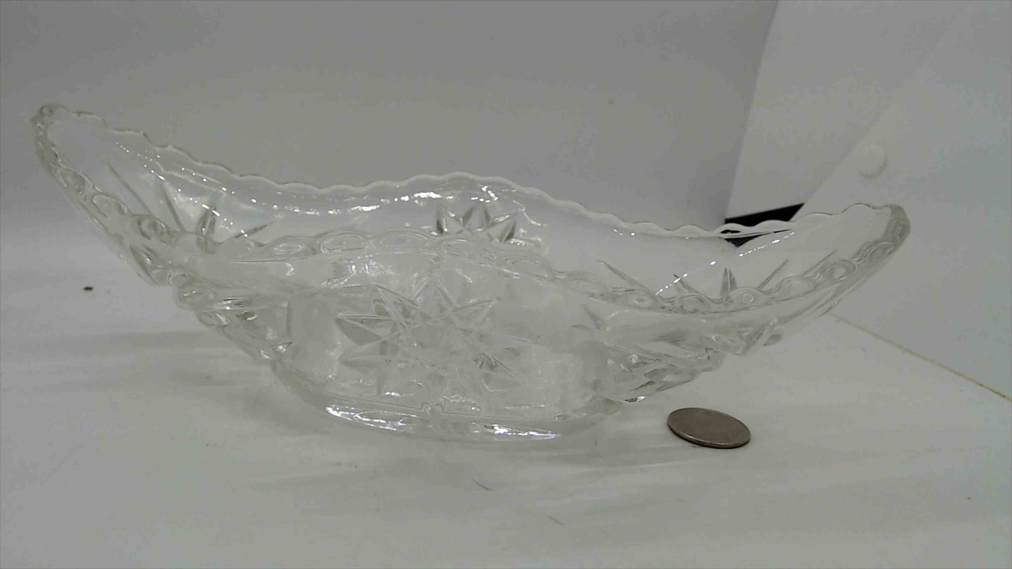 Vintage Pressed Clear Glass Oval Celery Dish – Starburst & Pinwheel Pattern, 9" Long