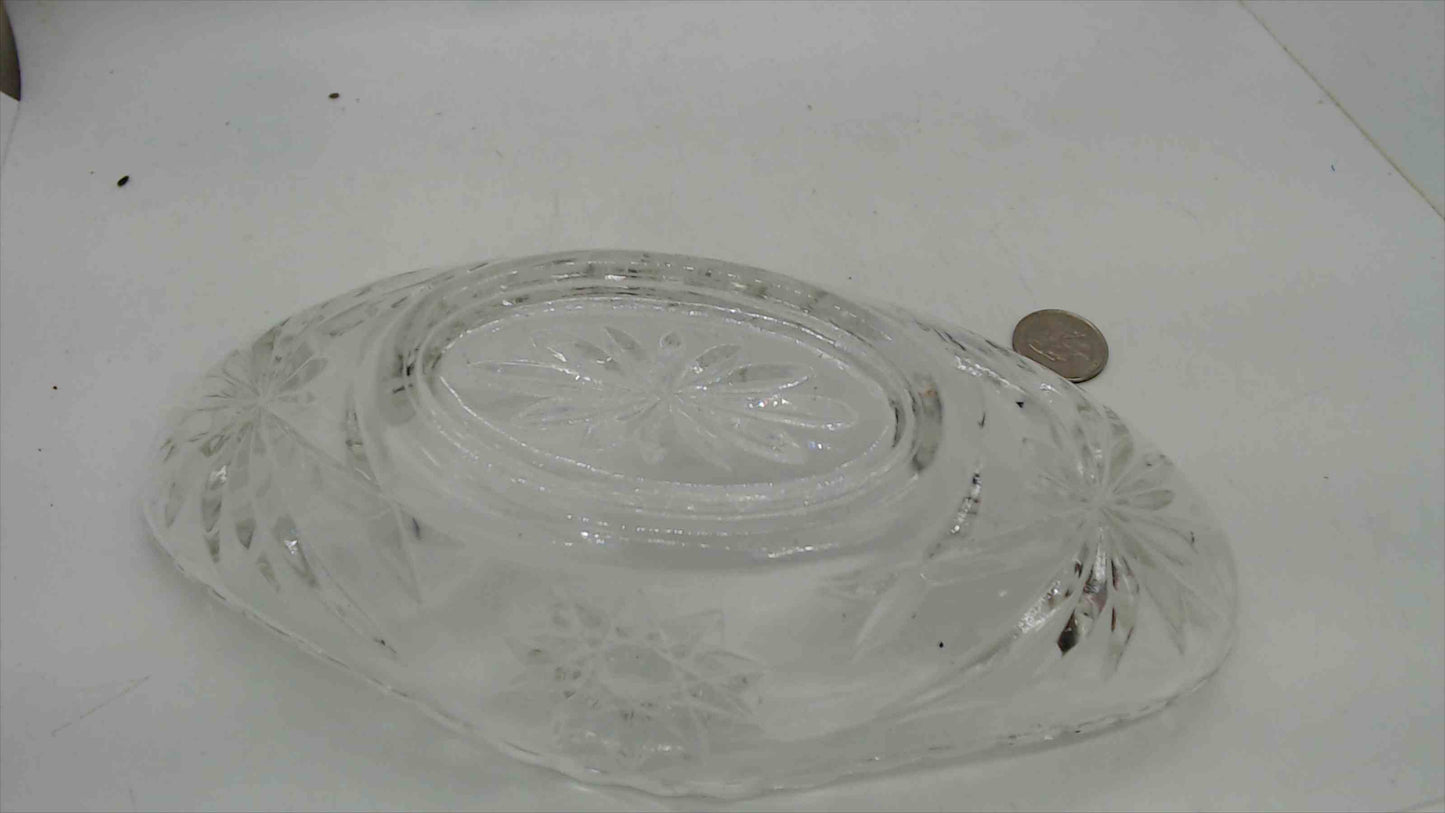 Vintage Pressed Clear Glass Oval Celery Dish – Starburst & Pinwheel Pattern, 9" Long