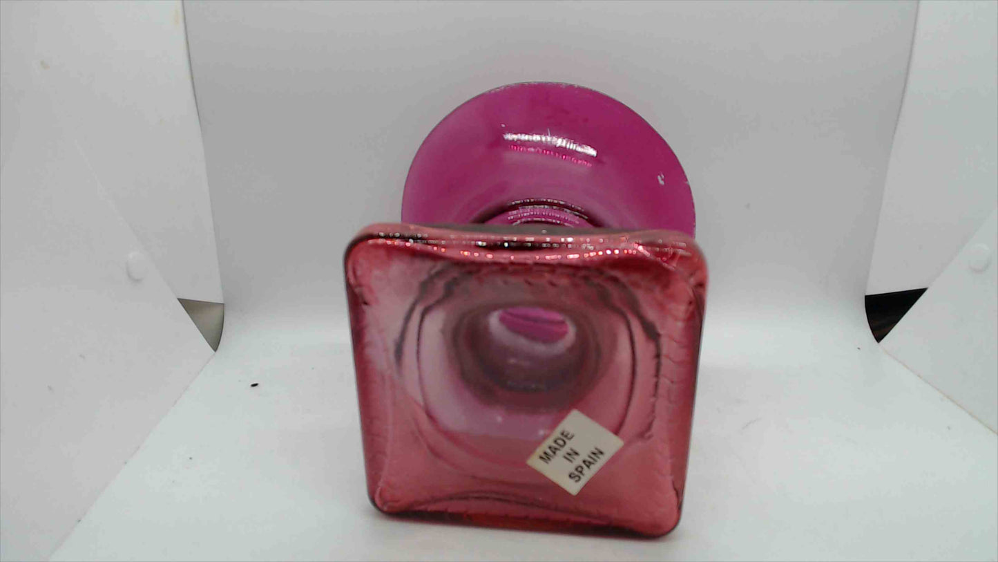 Cranberry Magenta Blown Glass Trumpet Vase – Square Pedestal Base, 6.75" Tall, Made in Spain