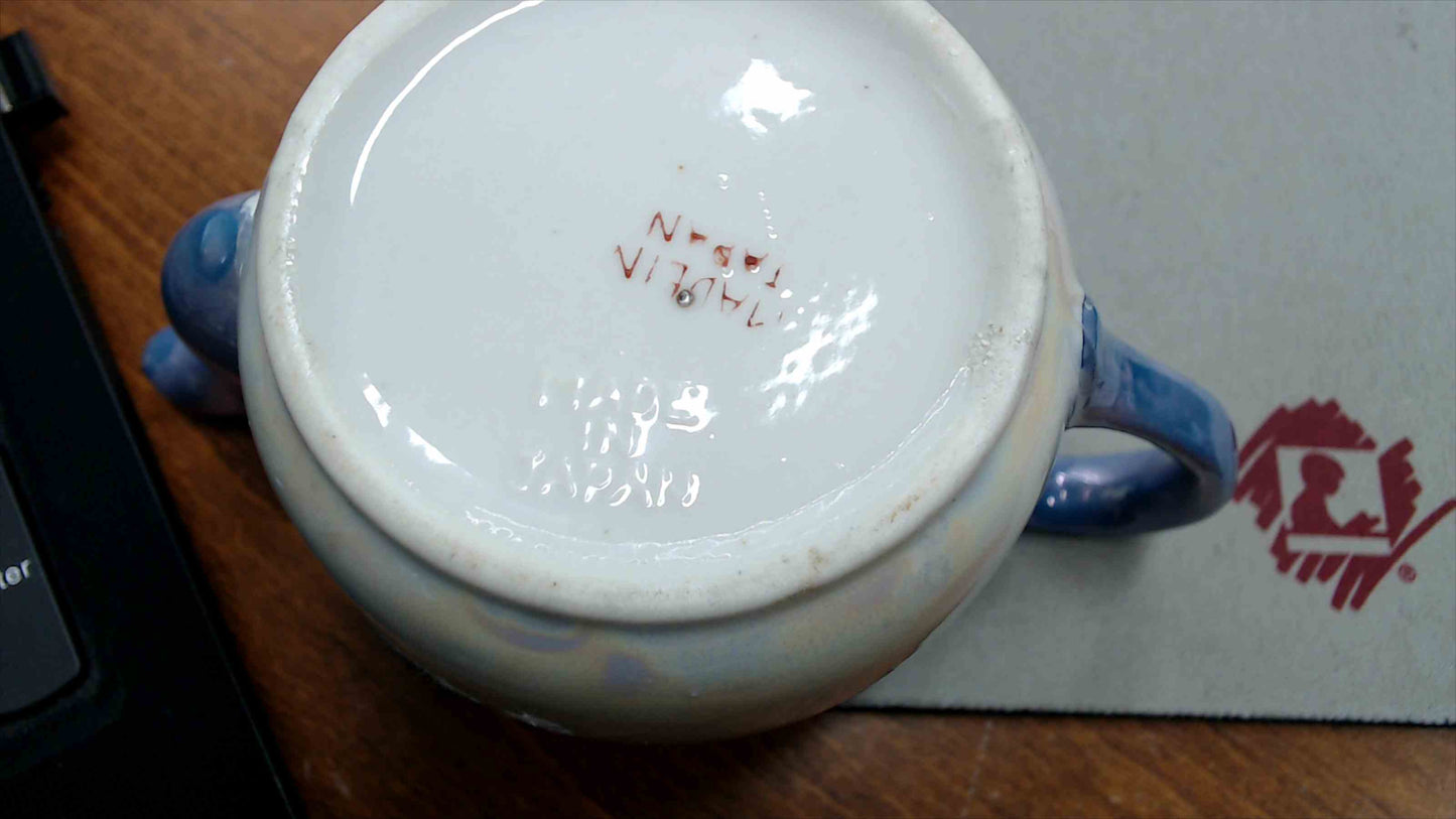 Vintage Japanese Lusterware Miniature Teapot – Periwinkle Blue, Wild Rose Floral, Built-In Strainer, 4" Tall