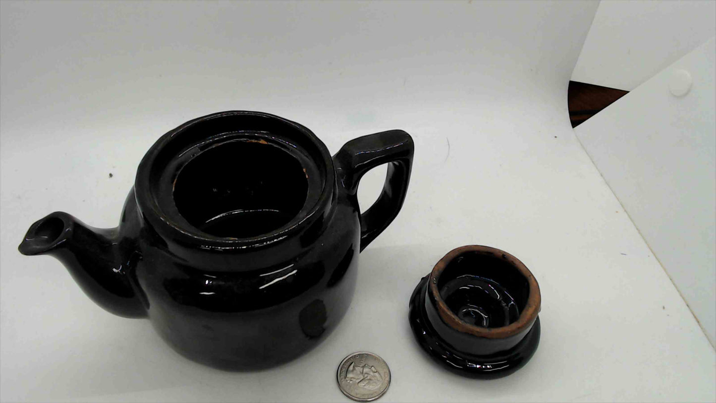 Vintage Canadian Black Glazed Stoneware Miniature Teapot – Brown Betty Style, 3.5" Tall