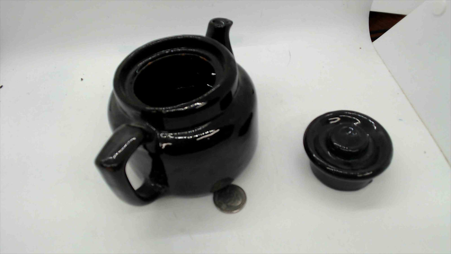 Vintage Canadian Black Glazed Stoneware Miniature Teapot – Brown Betty Style, 3.5" Tall