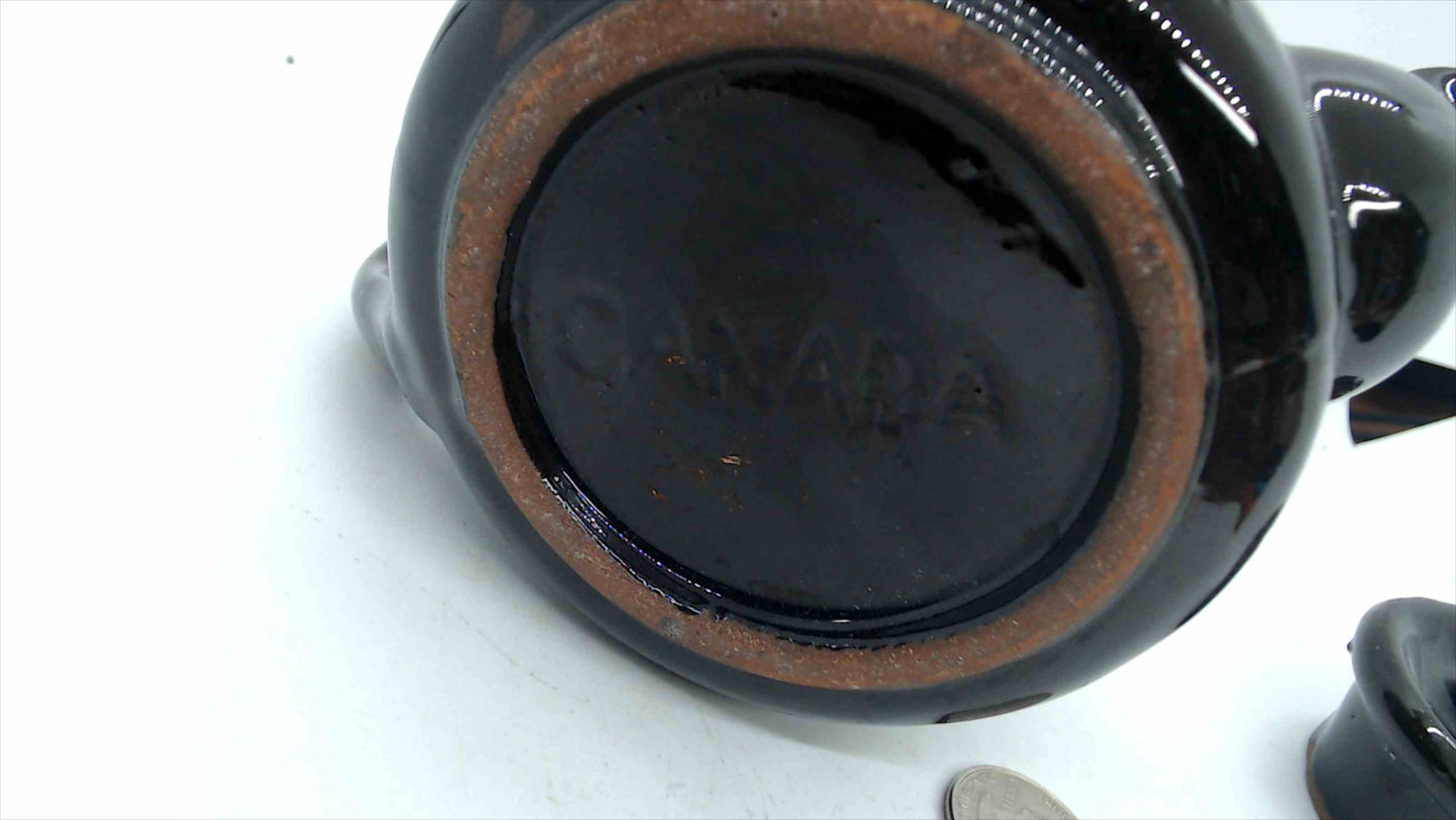 Vintage Canadian Black Glazed Stoneware Miniature Teapot – Brown Betty Style, 3.5" Tall