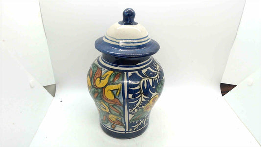 Signed T.M. Ruth Mexican Talavera-Style Hand-Painted Ginger Jar – Cobalt Blue Floral, 9" Tall