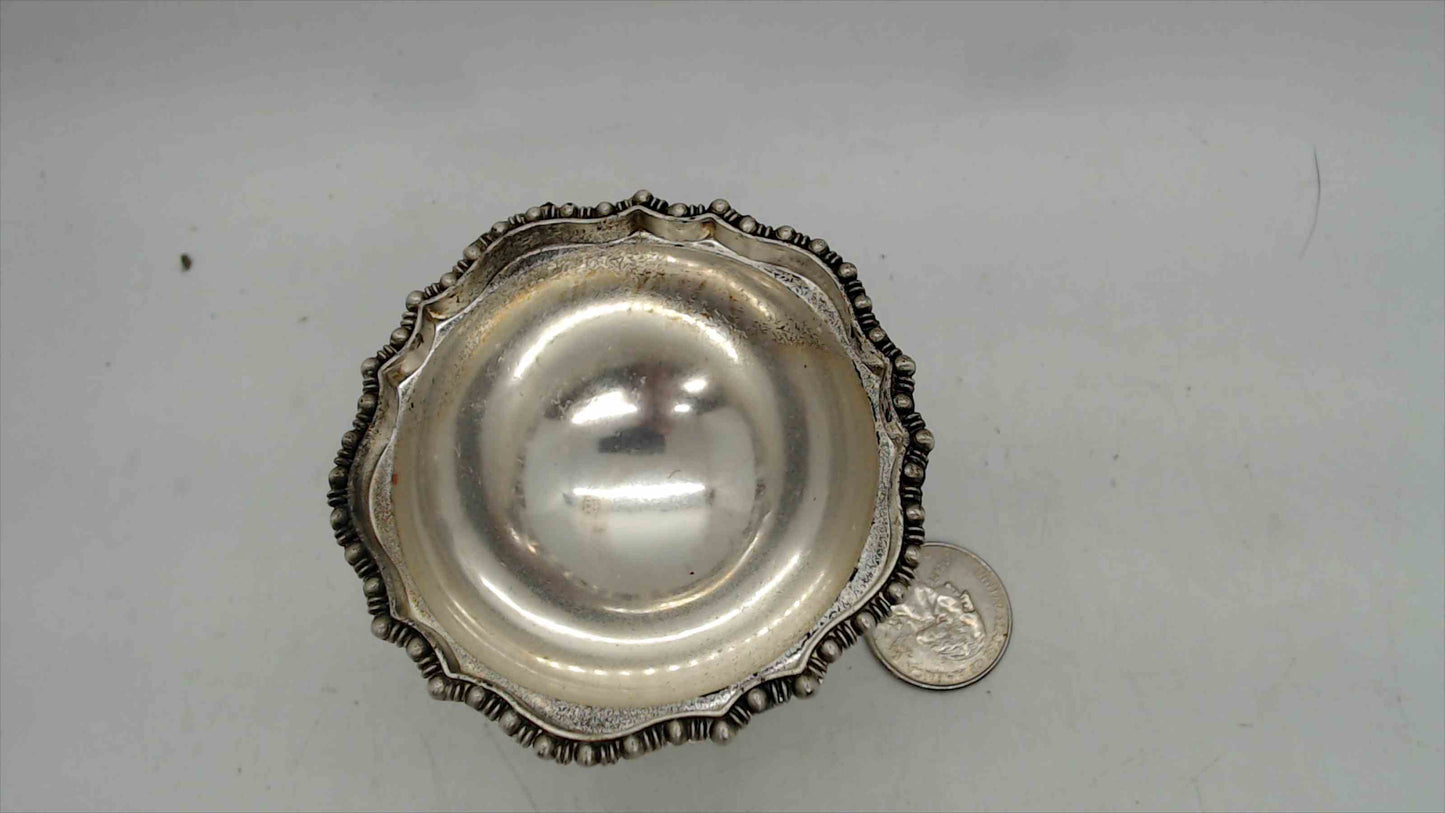 Avon Silver A1 Electroplate Miniature Pedestal Salt Cellar – Gadrooned Rim, Scalloped Base, 2" Tall