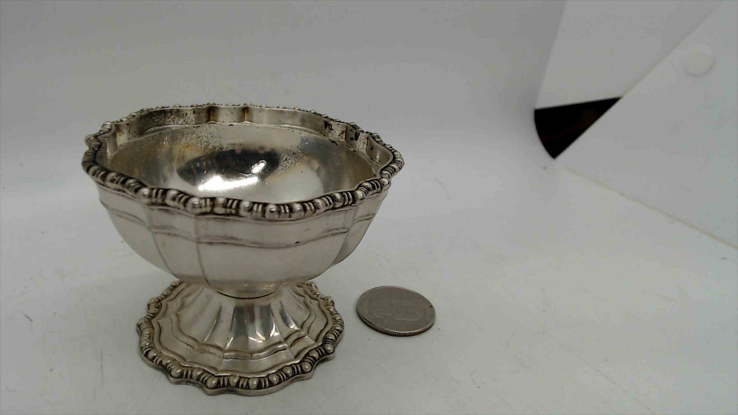 Avon Silver A1 Electroplate Miniature Pedestal Salt Cellar – Gadrooned Rim, Scalloped Base, 2" Tall
