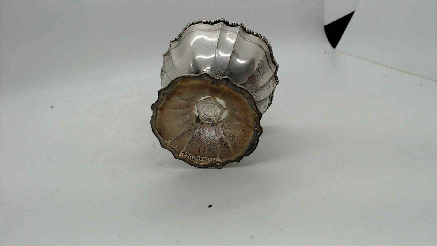 Avon Silver A1 Electroplate Miniature Pedestal Salt Cellar – Gadrooned Rim, Scalloped Base, 2" Tall
