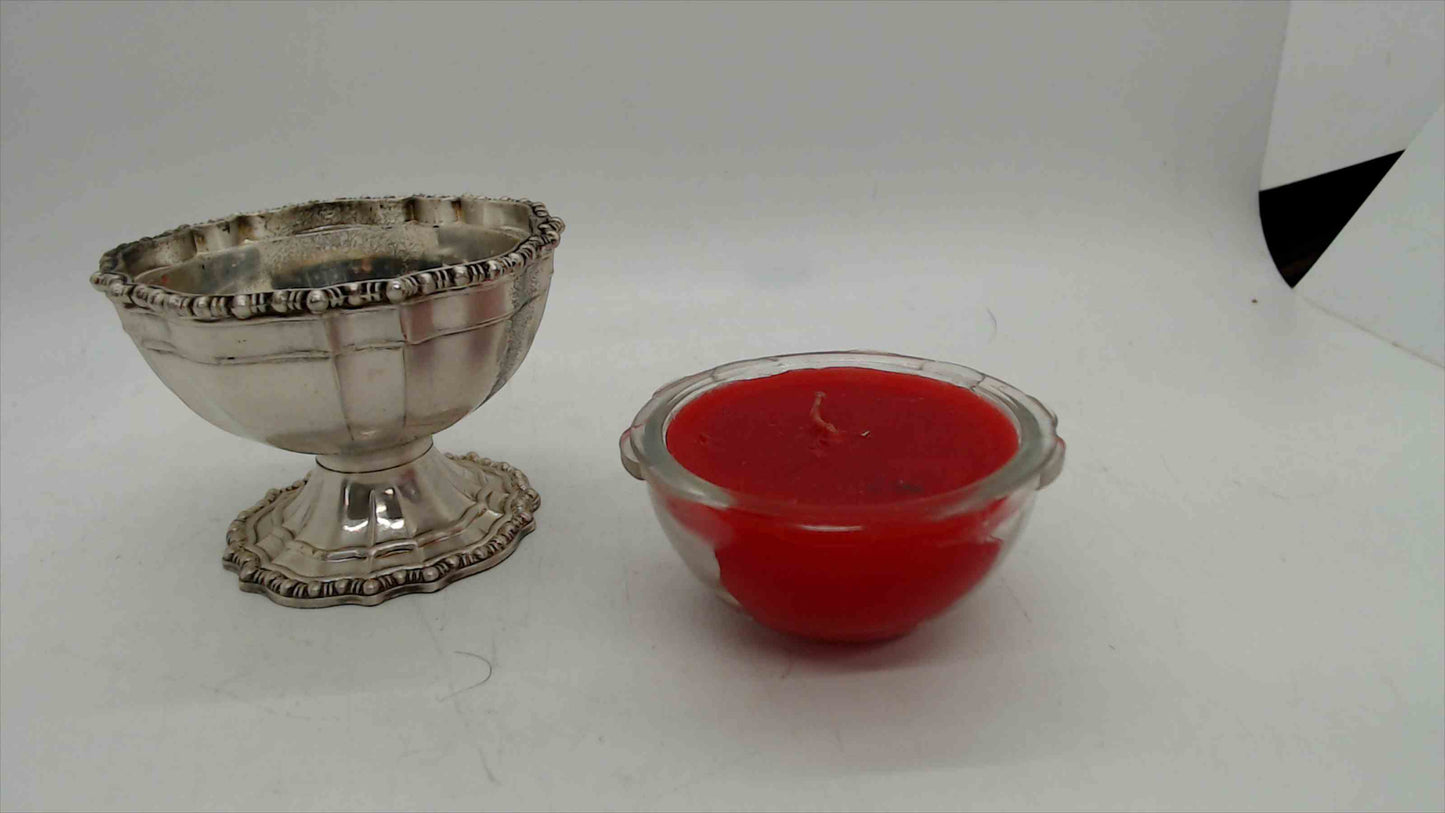 Avon Silver A1 Electroplate Miniature Pedestal Salt Cellar – Gadrooned Rim, Scalloped Base, 2" Tall