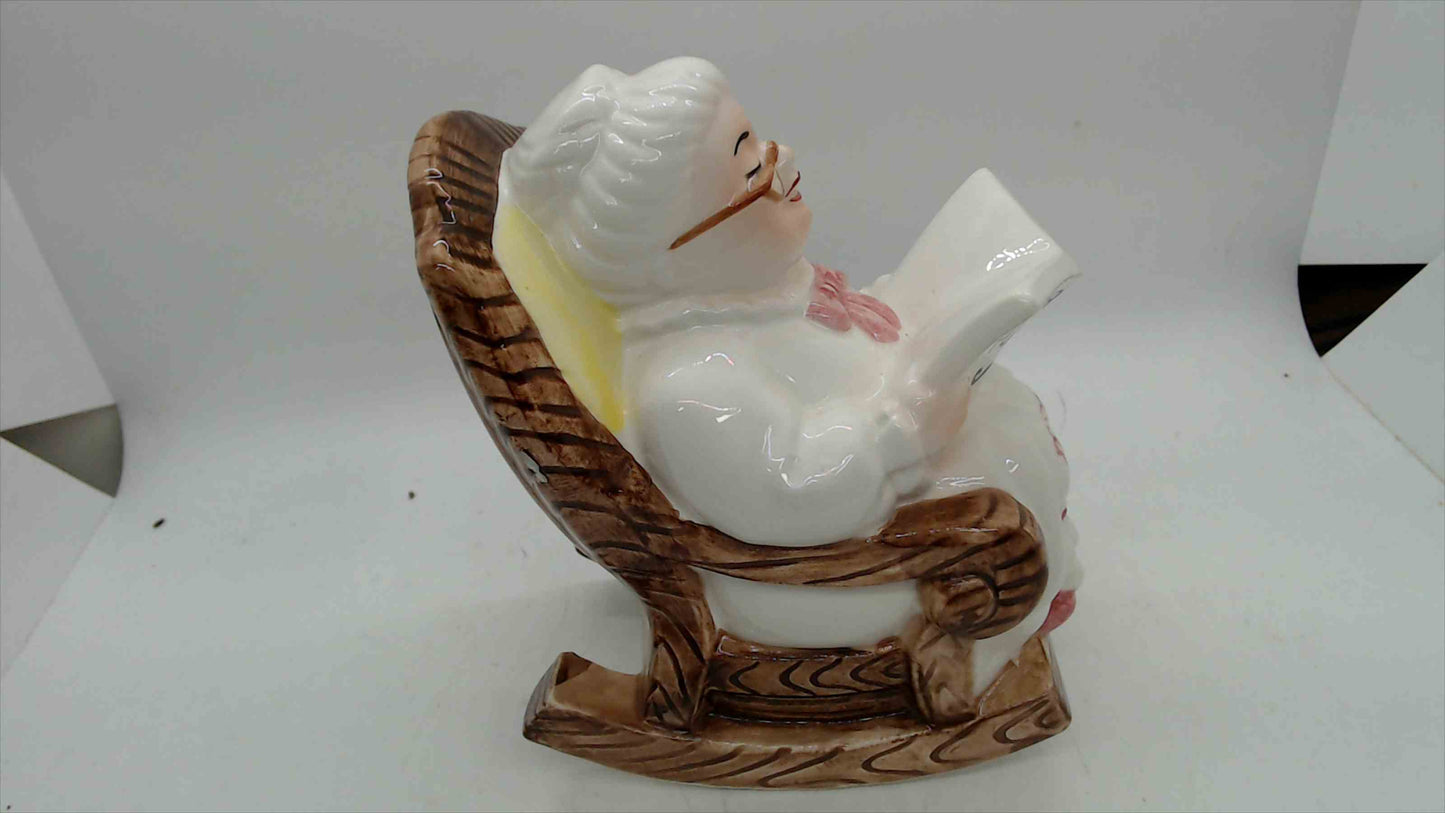Vintage Ceramic "Retirement Fund" Grandma in Rocking Chair Coin Bank – 6" Tall
