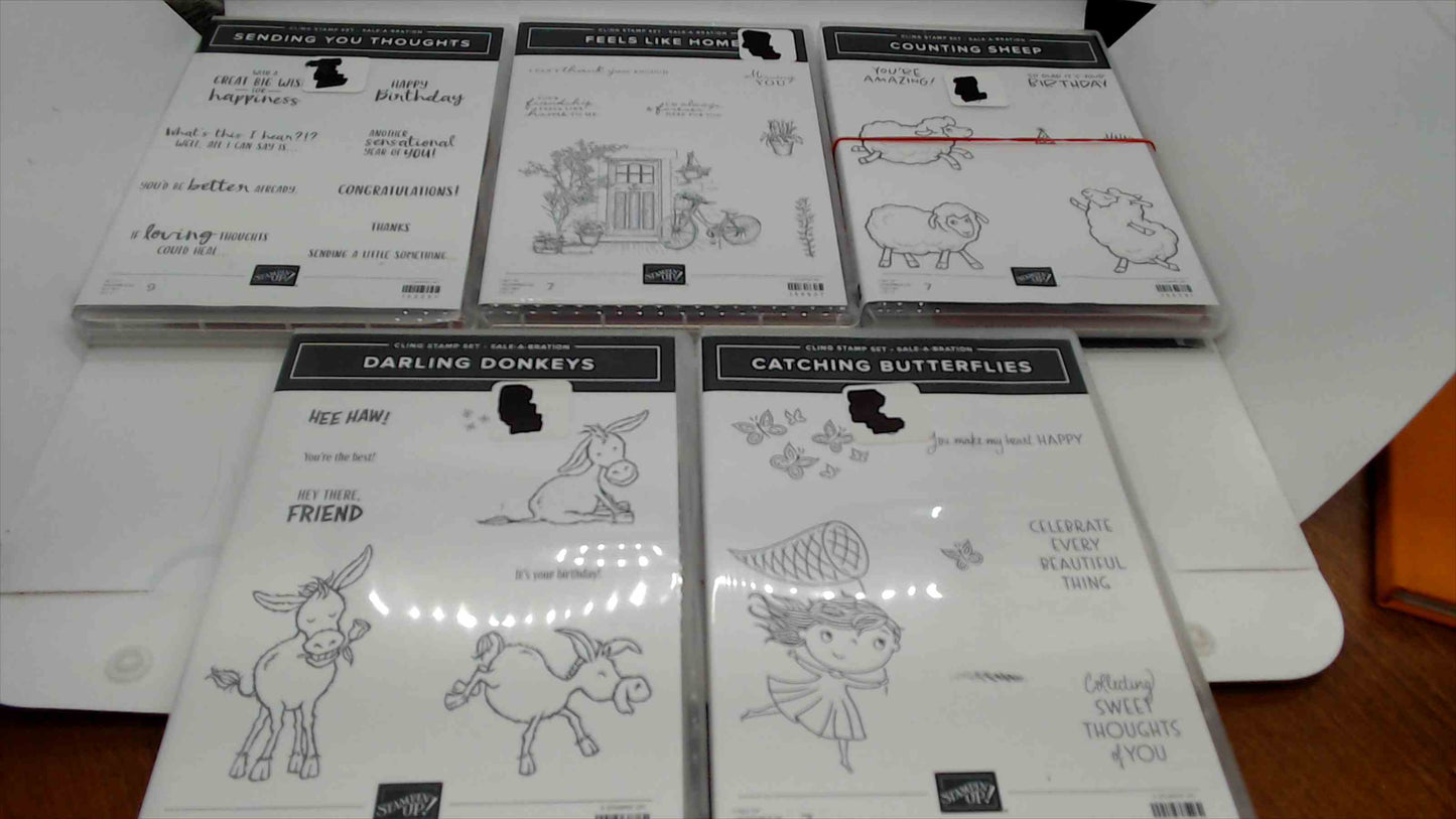 Stampin' Up! Cling Stamp Set Lot of 5 – Sending You Thoughts, Feels Like Home, Counting Sheep, Darling Donkeys & Catching Butterflies