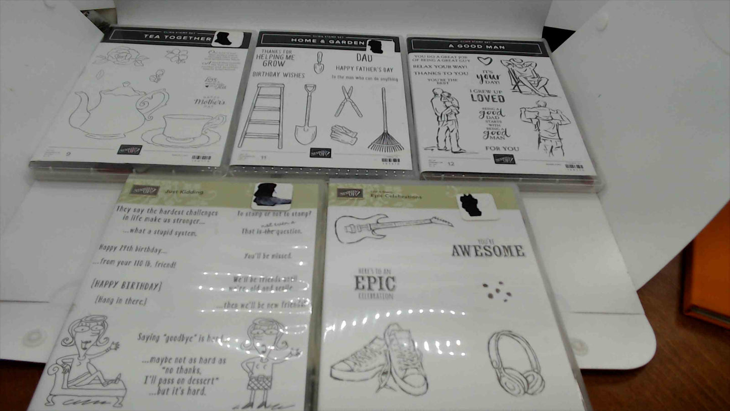 Stampin' Up! Stamp Set Lot of 5 – Tea Together, Home & Garden, A Good Man, Just Kidding & Epic Celebrations