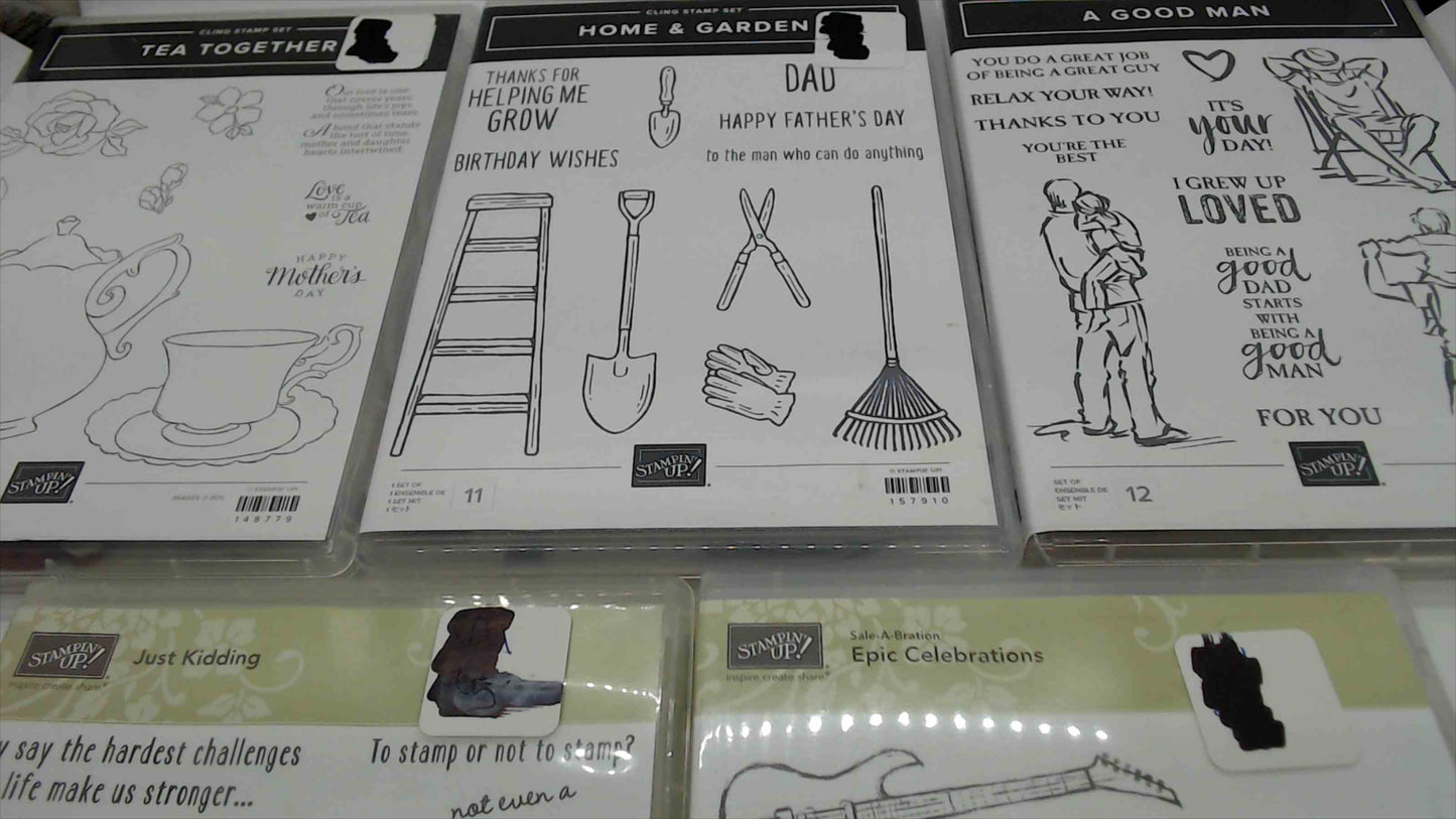 Stampin' Up! Stamp Set Lot of 5 – Tea Together, Home & Garden, A Good Man, Just Kidding & Epic Celebrations
