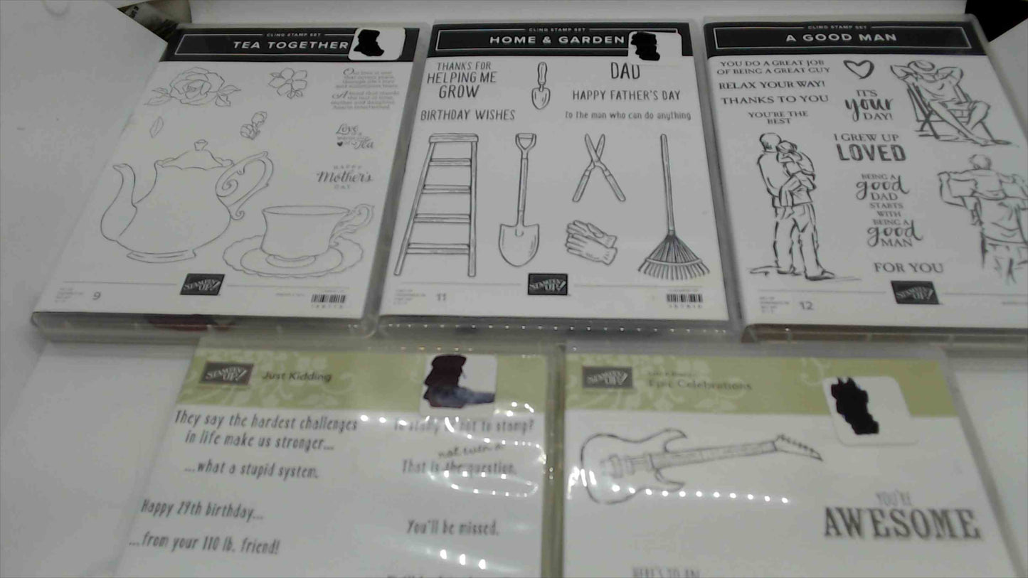 Stampin' Up! Stamp Set Lot of 5 – Tea Together, Home & Garden, A Good Man, Just Kidding & Epic Celebrations