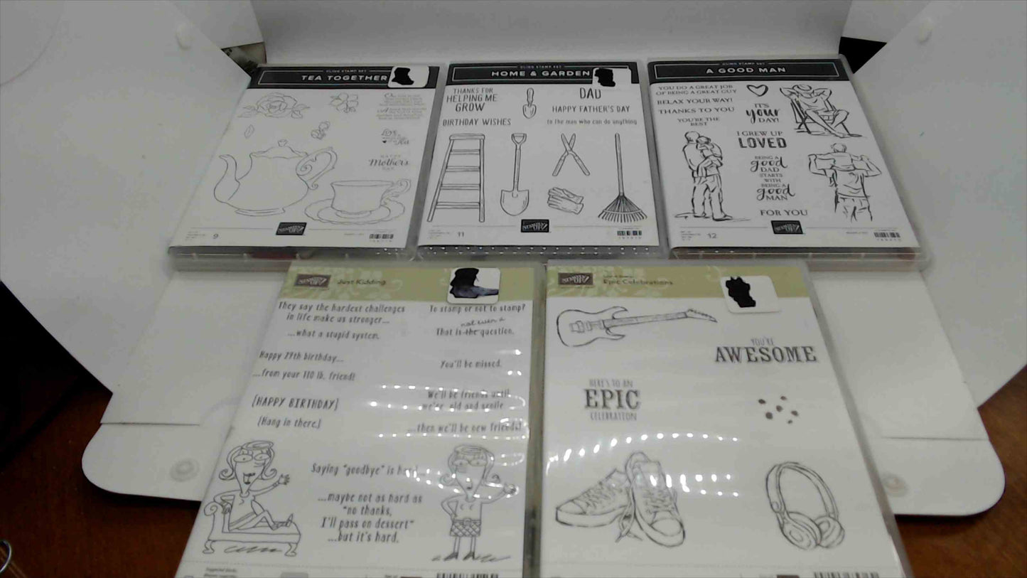 Stampin' Up! Stamp Set Lot of 5 – Tea Together, Home & Garden, A Good Man, Just Kidding & Epic Celebrations