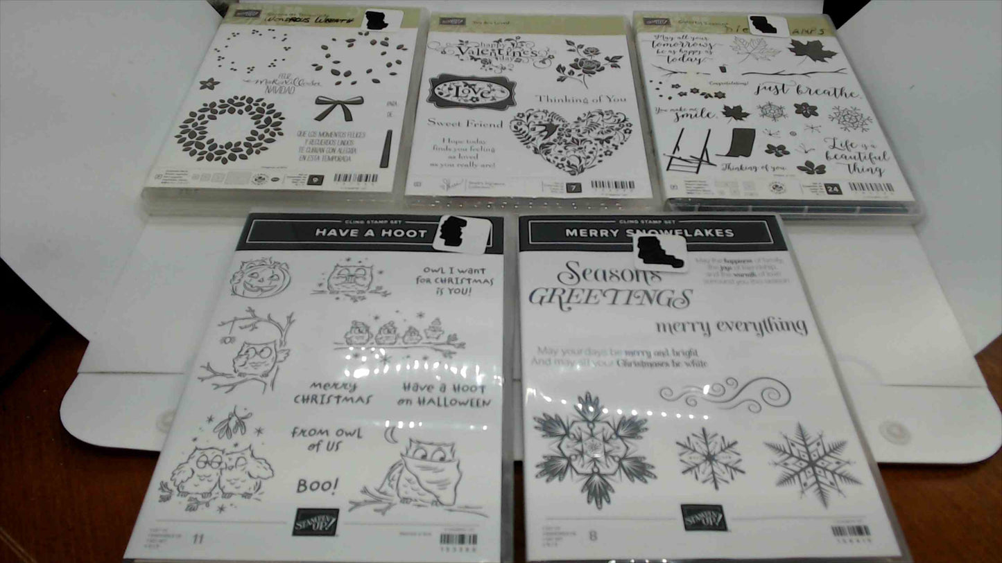 Stampin' Up! Cling Stamp Set Lot of 5 – Wondrous Wreath, You Are Loved, Colorful Seasons, Have a Hoot & Merry Snowflakes