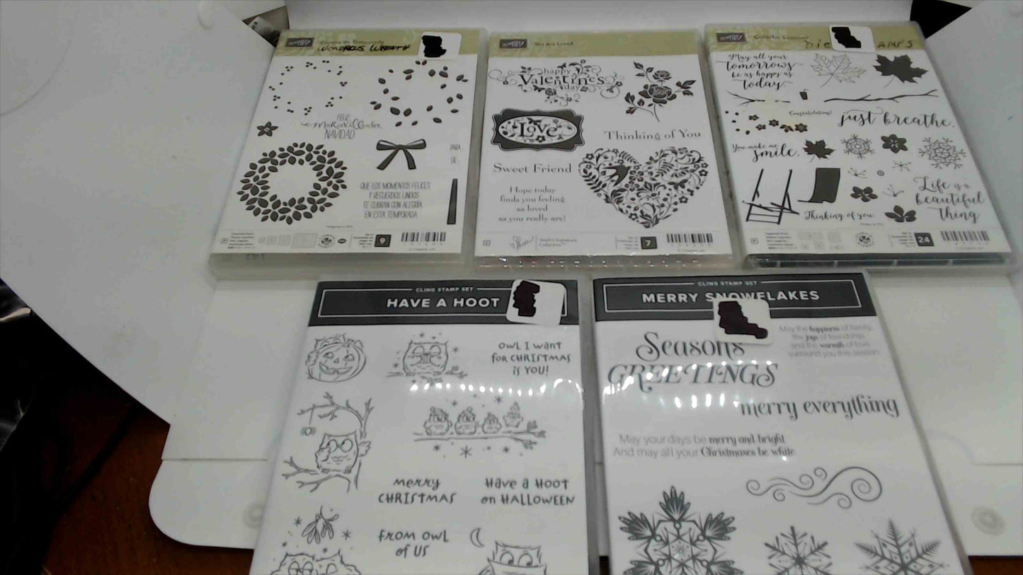 Stampin' Up! Cling Stamp Set Lot of 5 – Wondrous Wreath, You Are Loved, Colorful Seasons, Have a Hoot & Merry Snowflakes